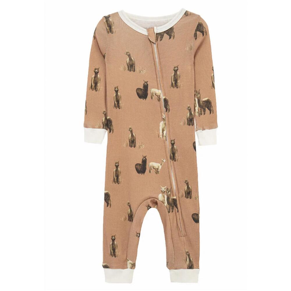 NEW MILKBARN kid's alpaca organic cotton zipper pajama in brown